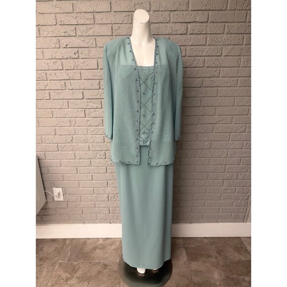 Karen Miller Women Beaded Mother of the Bride Dress Jacket 2 Piece Set Size 16 - Picture 1 of 16